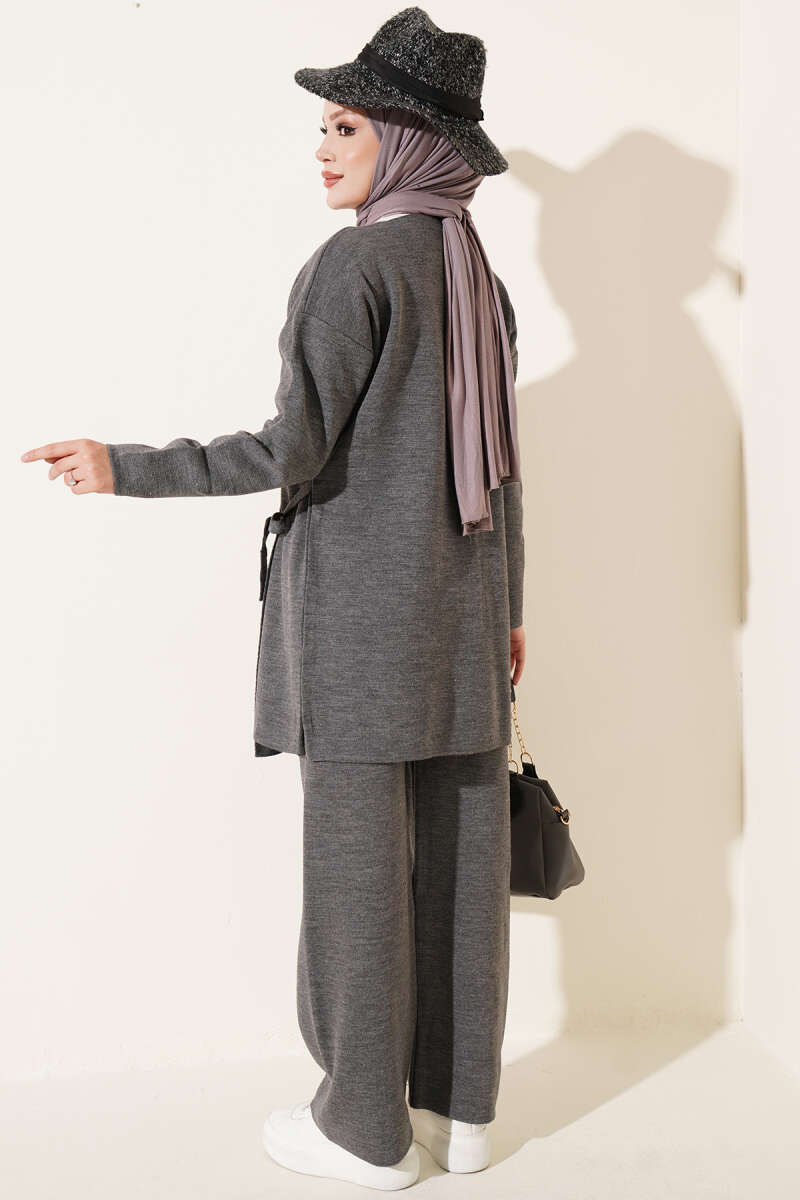 Side-Tie Knit Two-Piece Set - Smoke Grey