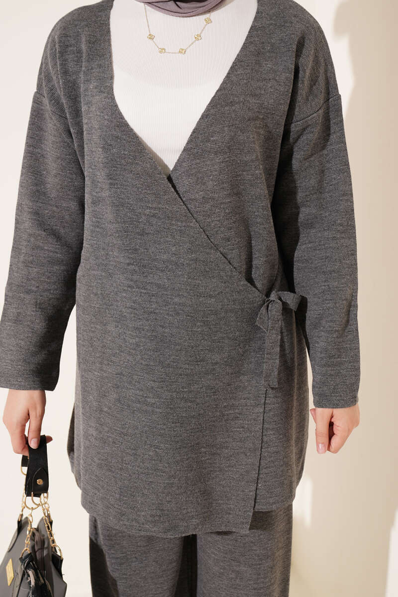 Side-Tie Knit Two-Piece Set - Smoke Grey