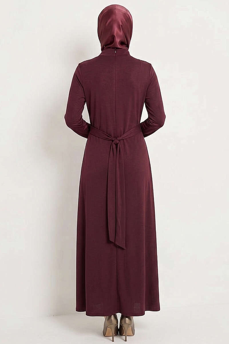 Side-Brooch Ruched Dress - Plum