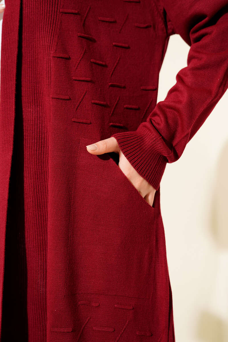 Side-Stitch Cardigan with Ties - Burgundy