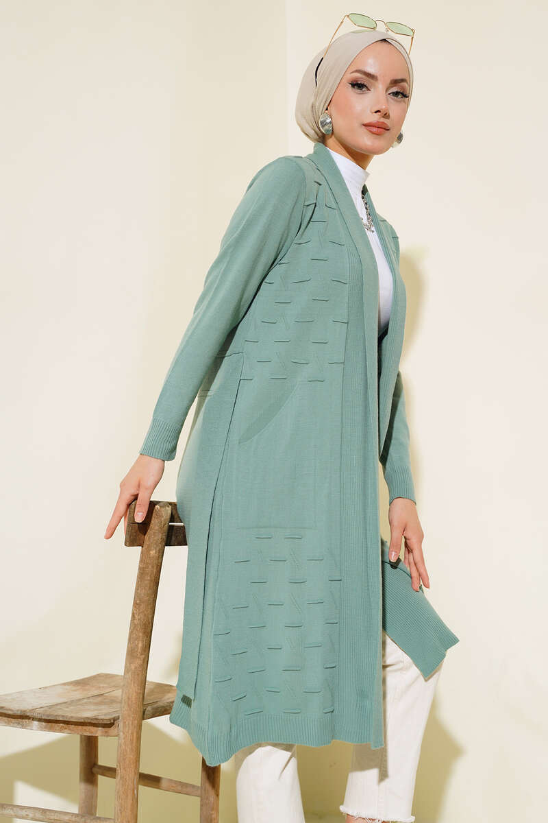 Side-Stitch Cardigan with Ties - Almond Green