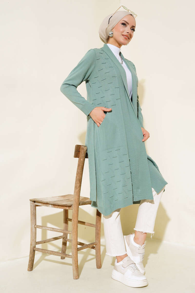 Side-Stitch Cardigan with Ties - Almond Green