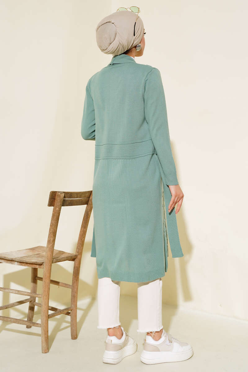 Side-Stitch Cardigan with Ties - Almond Green