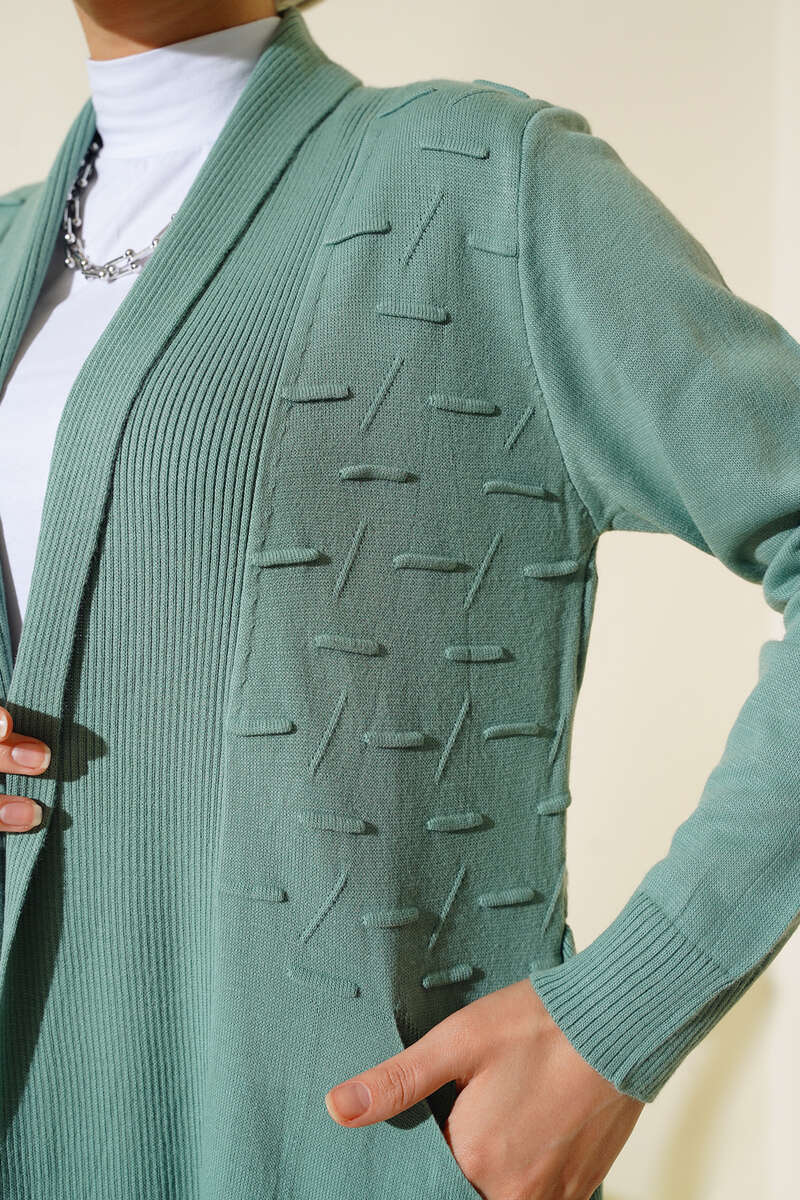 Side-Stitch Cardigan with Ties - Almond Green