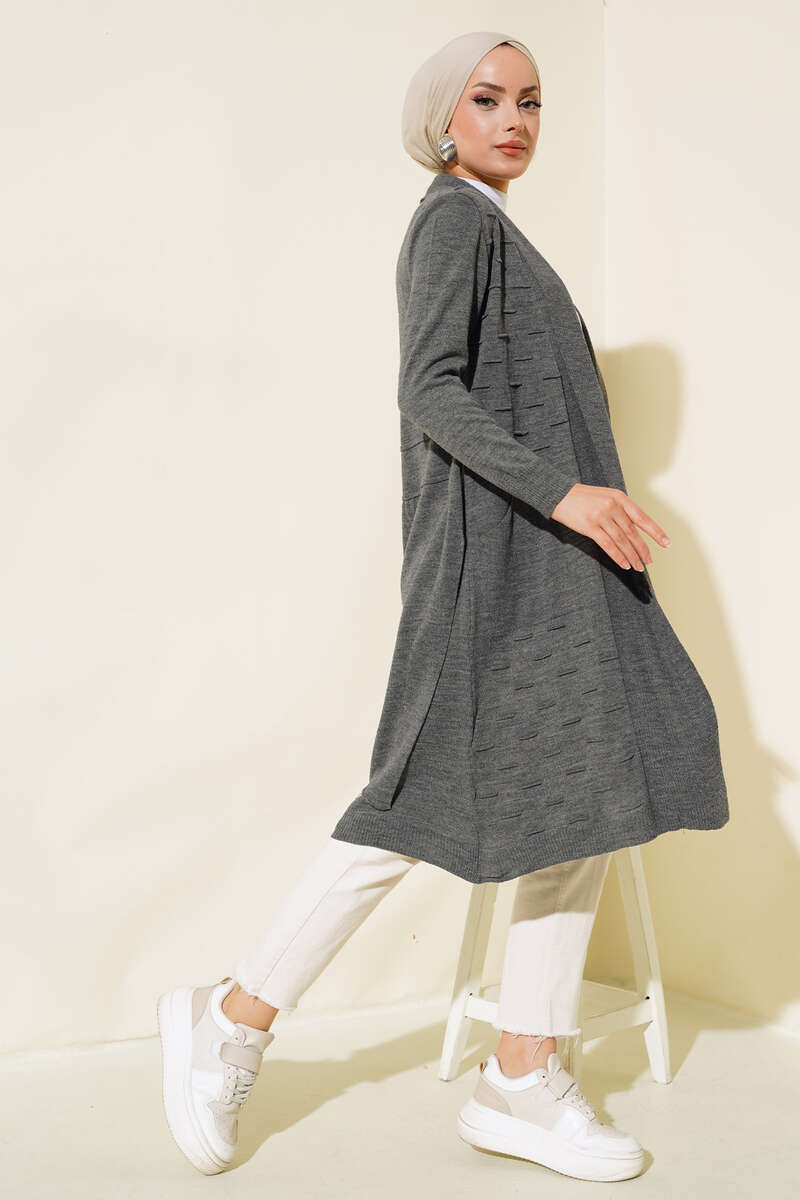 Side-Stitch Cardigan with Ties - Smoke Grey