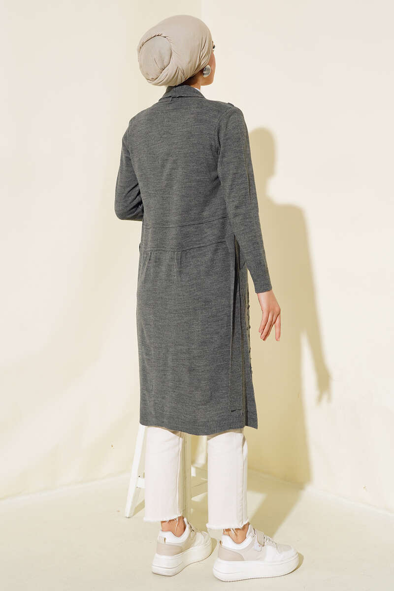 Side-Stitch Cardigan with Ties - Smoke Grey
