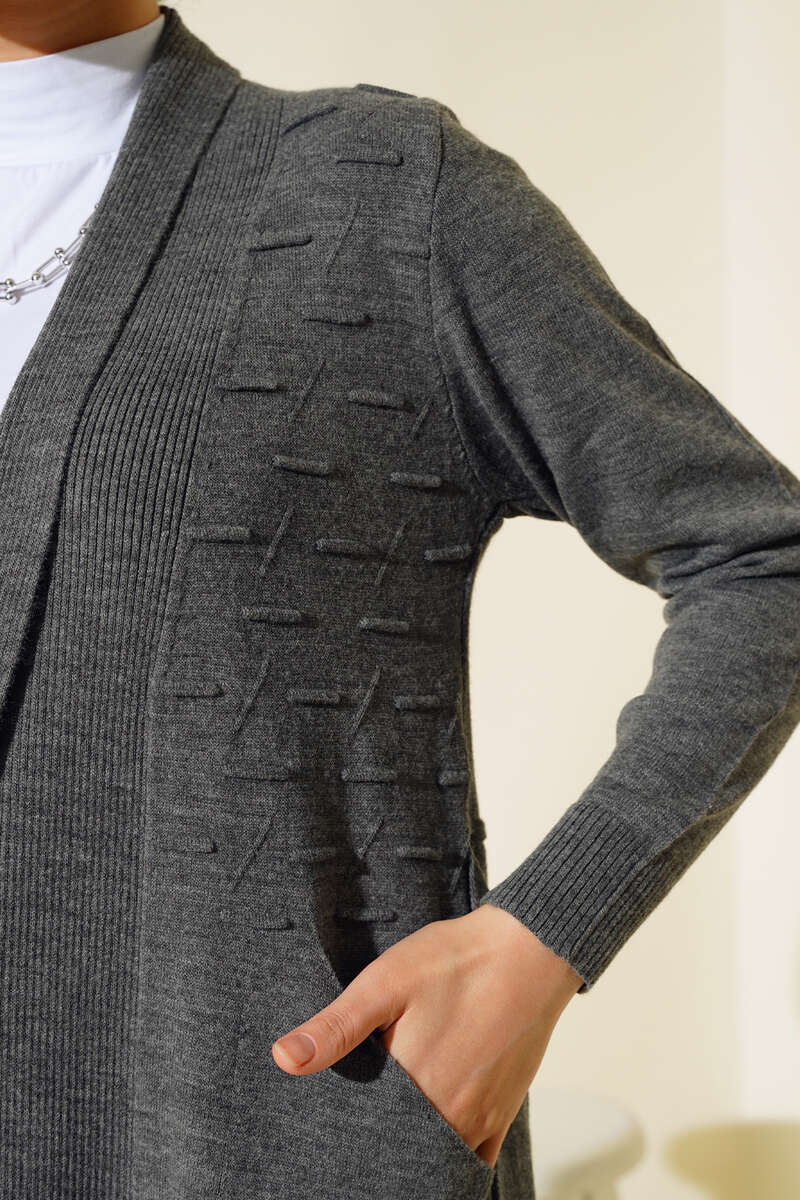 Side-Stitch Cardigan with Ties - Smoke Grey