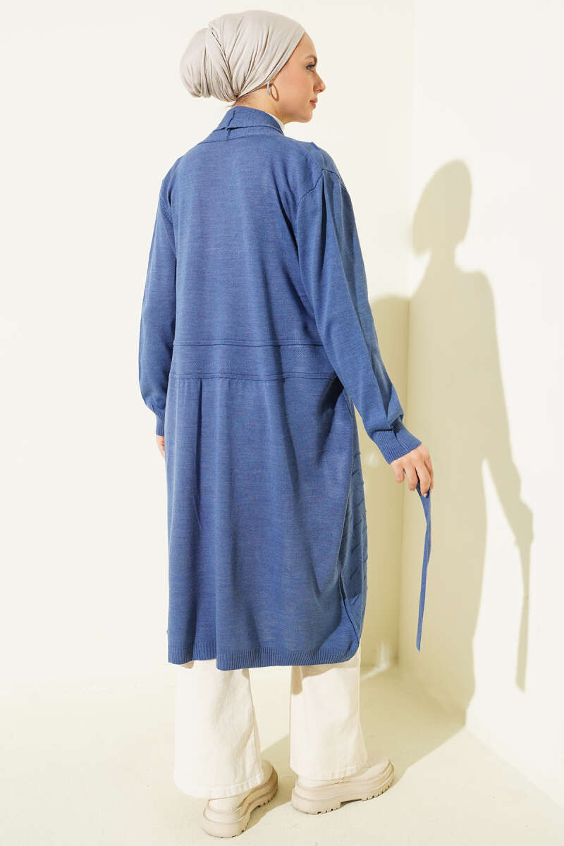 Side-Stitch Cardigan with Ties - Indigo