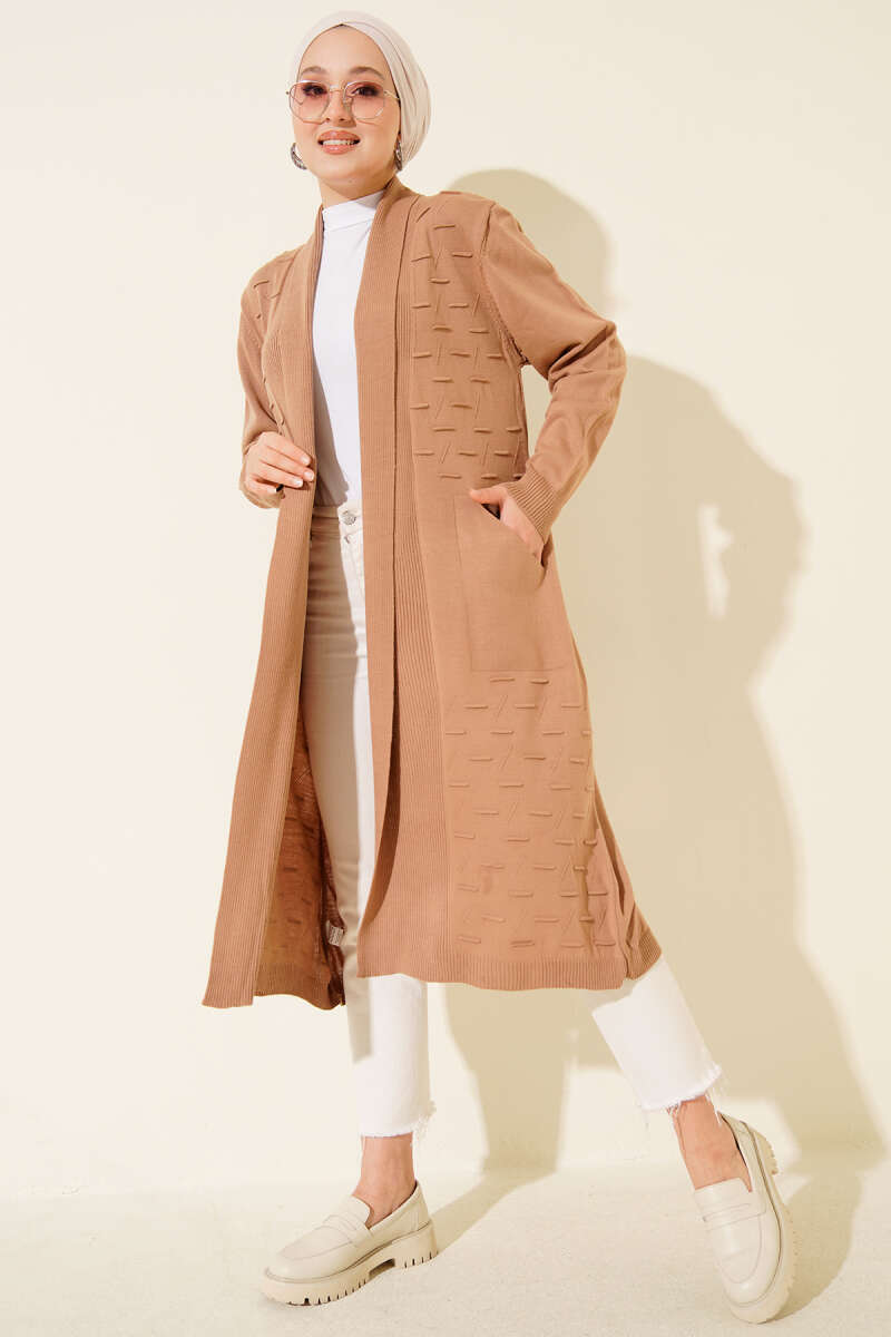 Side-Stitch Cardigan with Ties - Latte