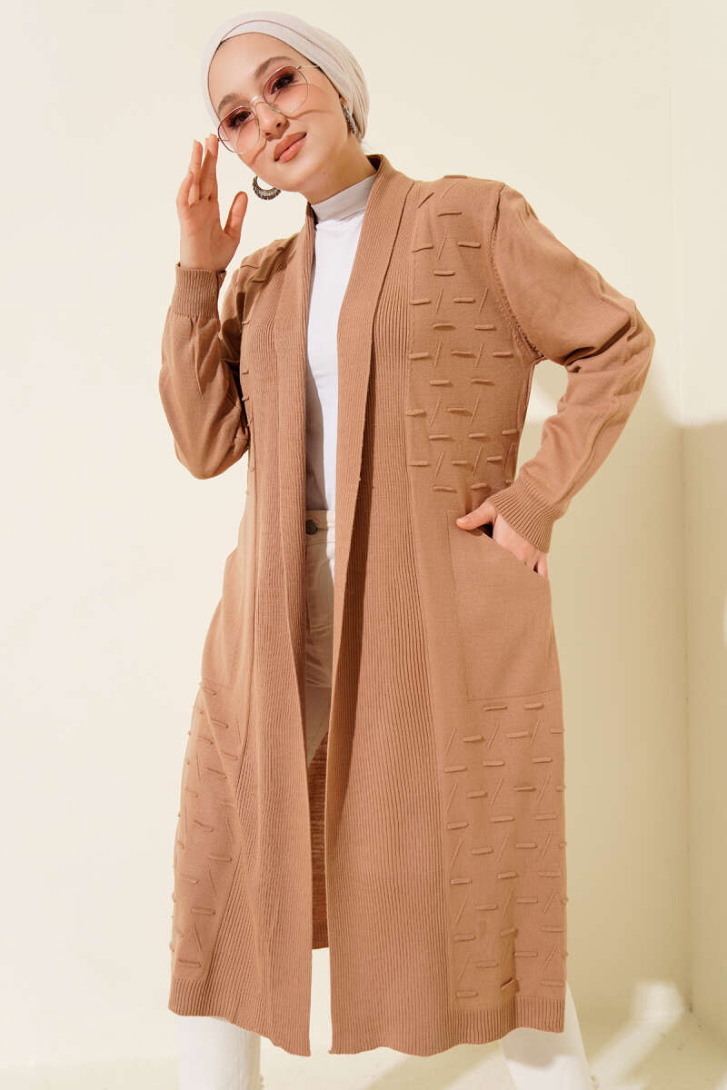 Side-Stitch Cardigan with Ties - Latte