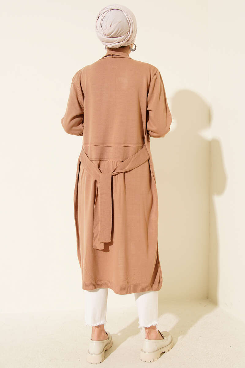 Side-Stitch Cardigan with Ties - Latte