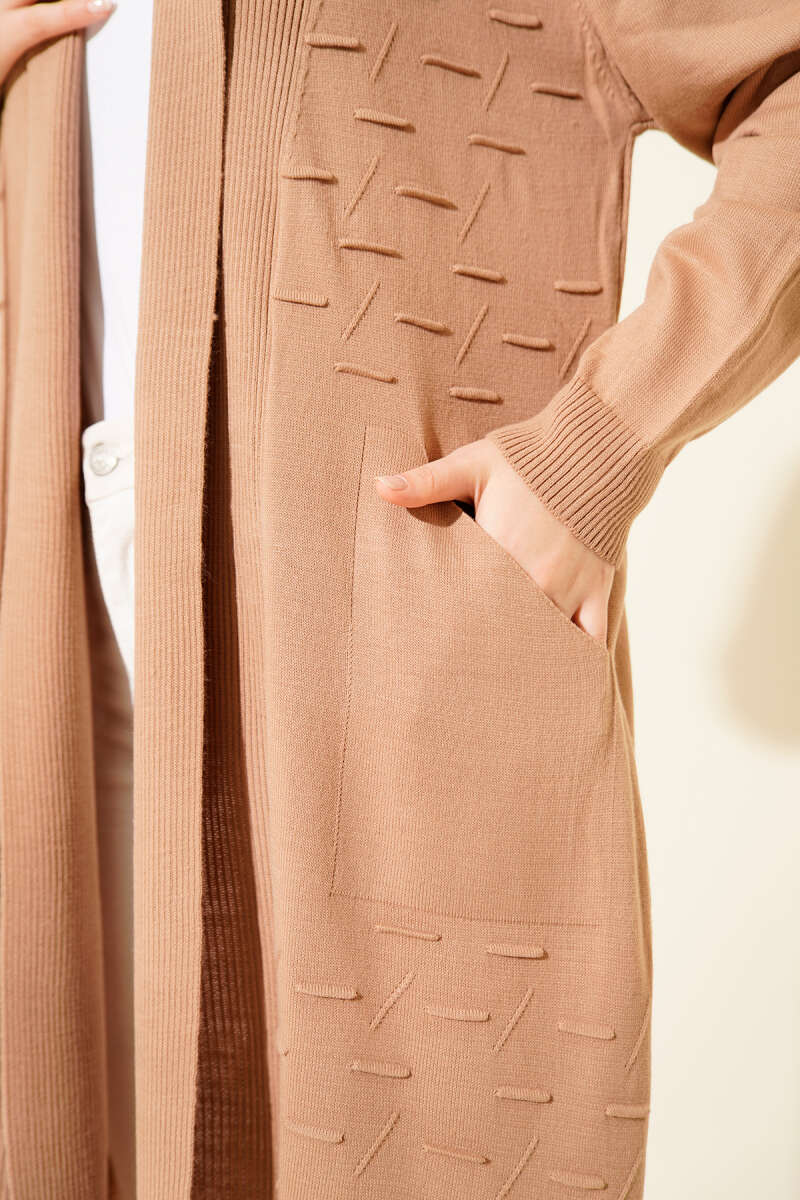 Side-Stitch Cardigan with Ties - Latte