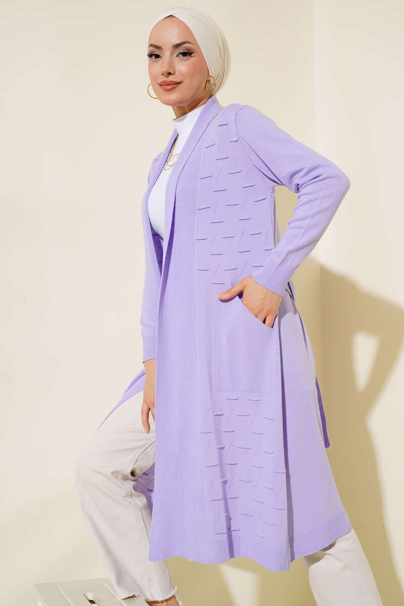 Side-Stitch Cardigan with Ties - Lilac