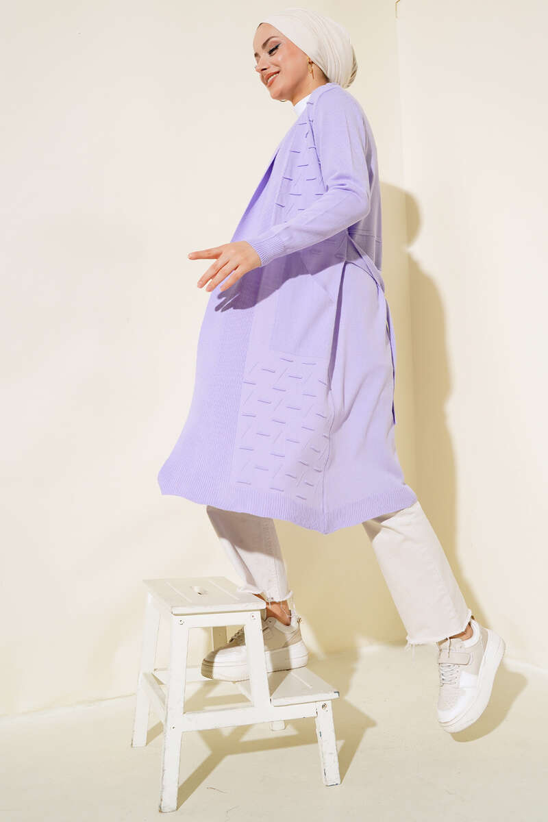 Side-Stitch Cardigan with Ties - Lilac
