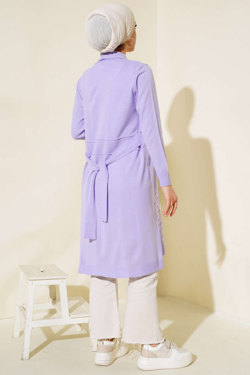 Side-Stitch Cardigan with Ties - Lilac