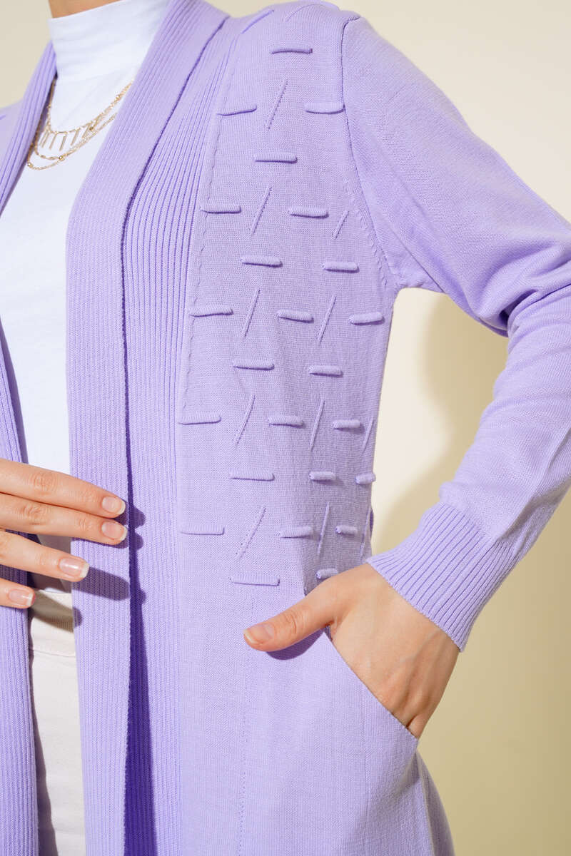 Side-Stitch Cardigan with Ties - Lilac