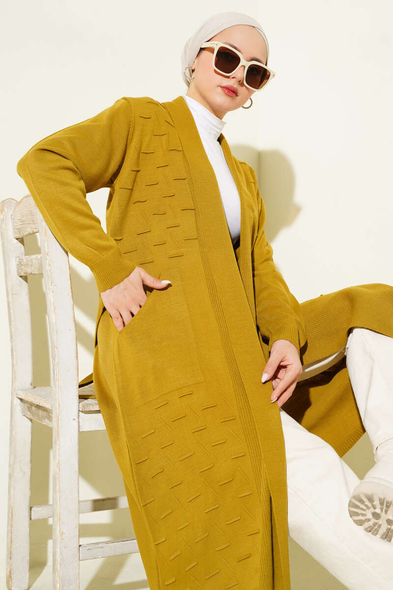 Side-Stitch Cardigan with Ties - Olive