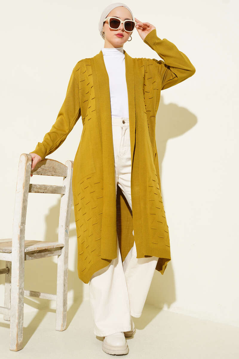 Side-Stitch Cardigan with Ties - Olive