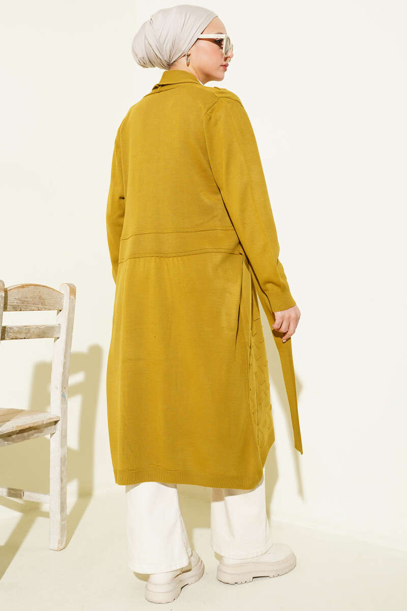 Side-Stitch Cardigan with Ties - Olive