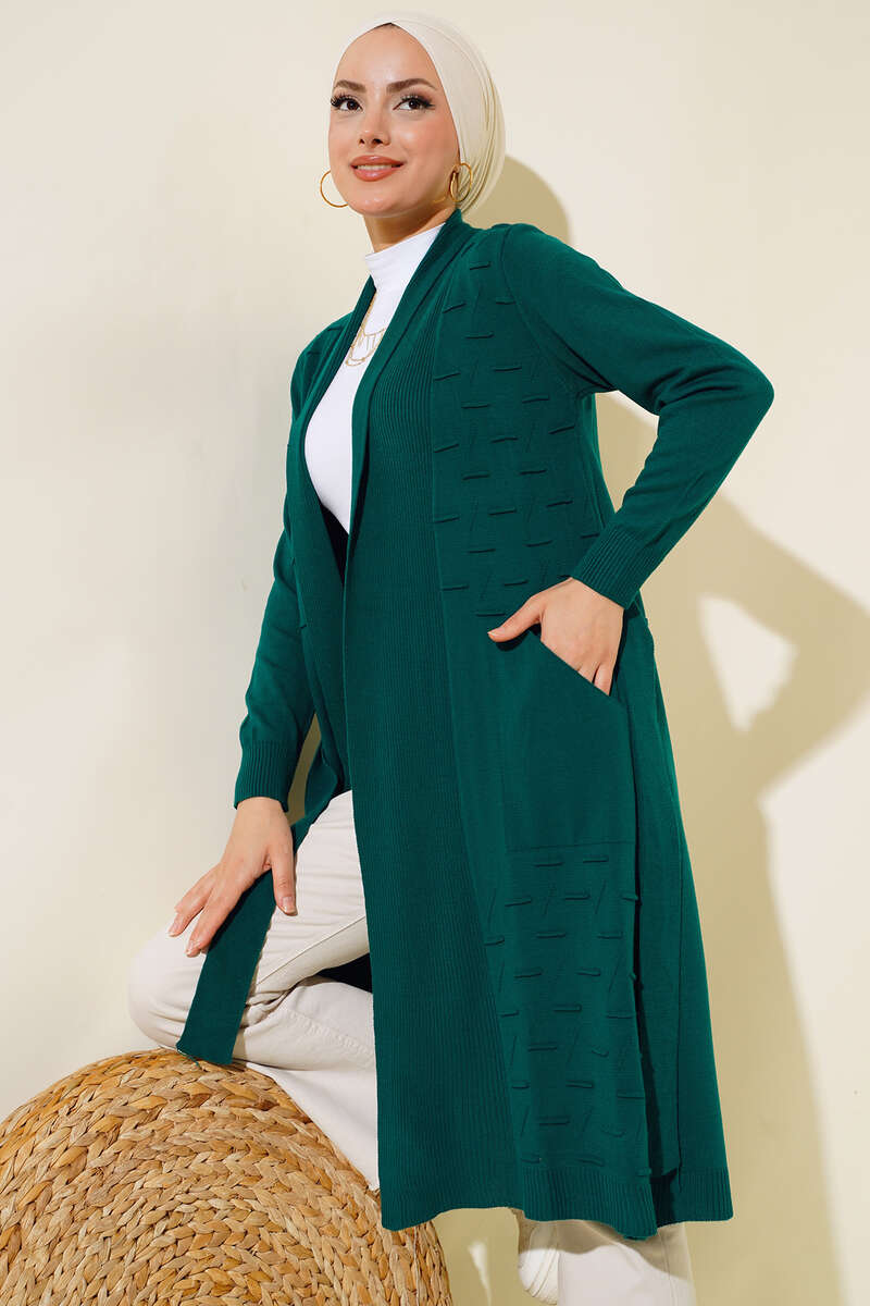 Side-Stitch Cardigan with Ties - Emerald
