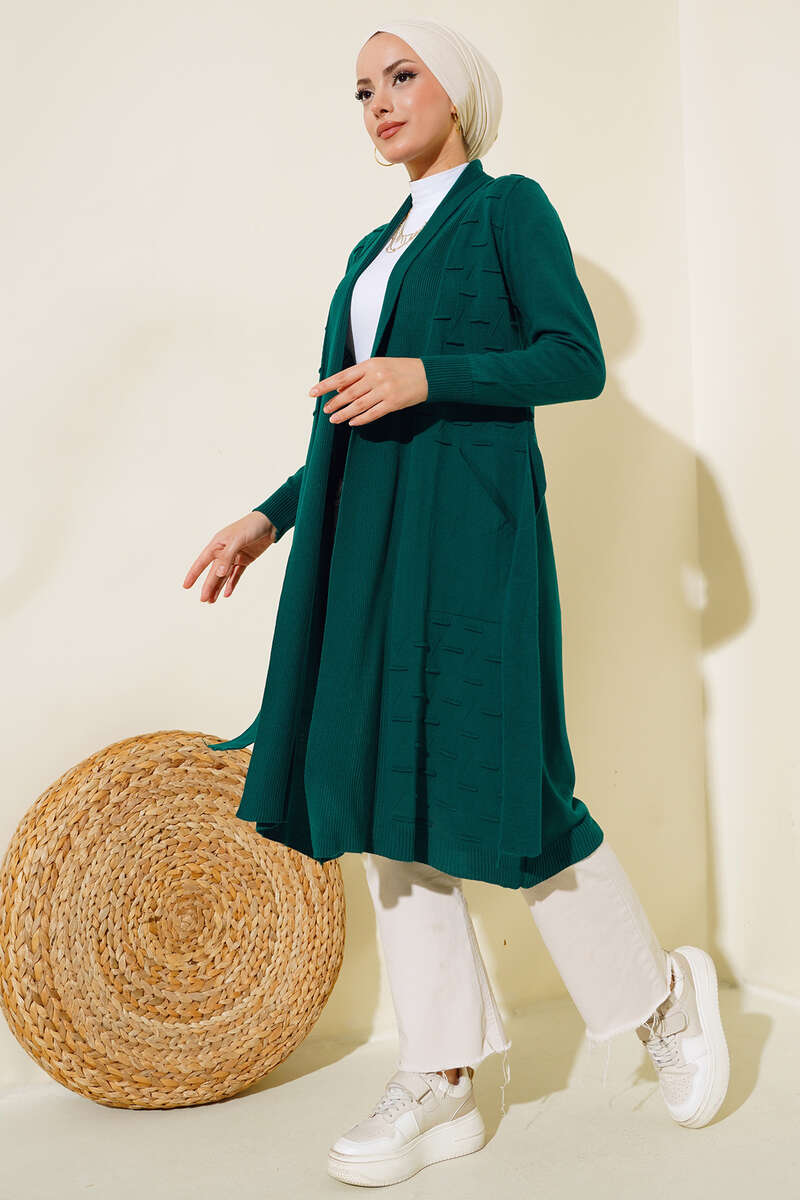 Side-Stitch Cardigan with Ties - Emerald