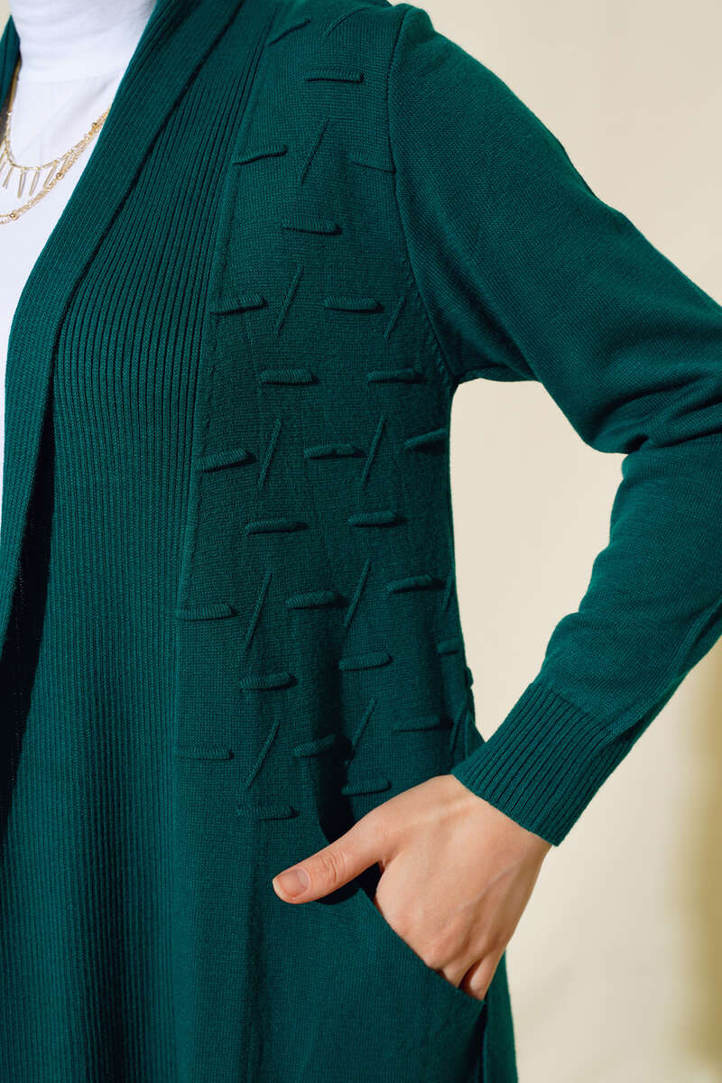 Side-Stitch Cardigan with Ties - Emerald