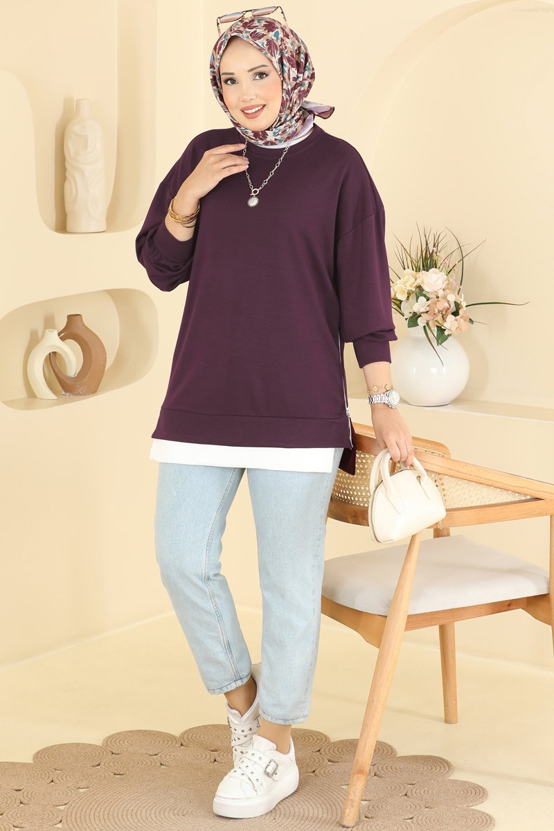 Modal Tunic with Side Zip - Burgundy