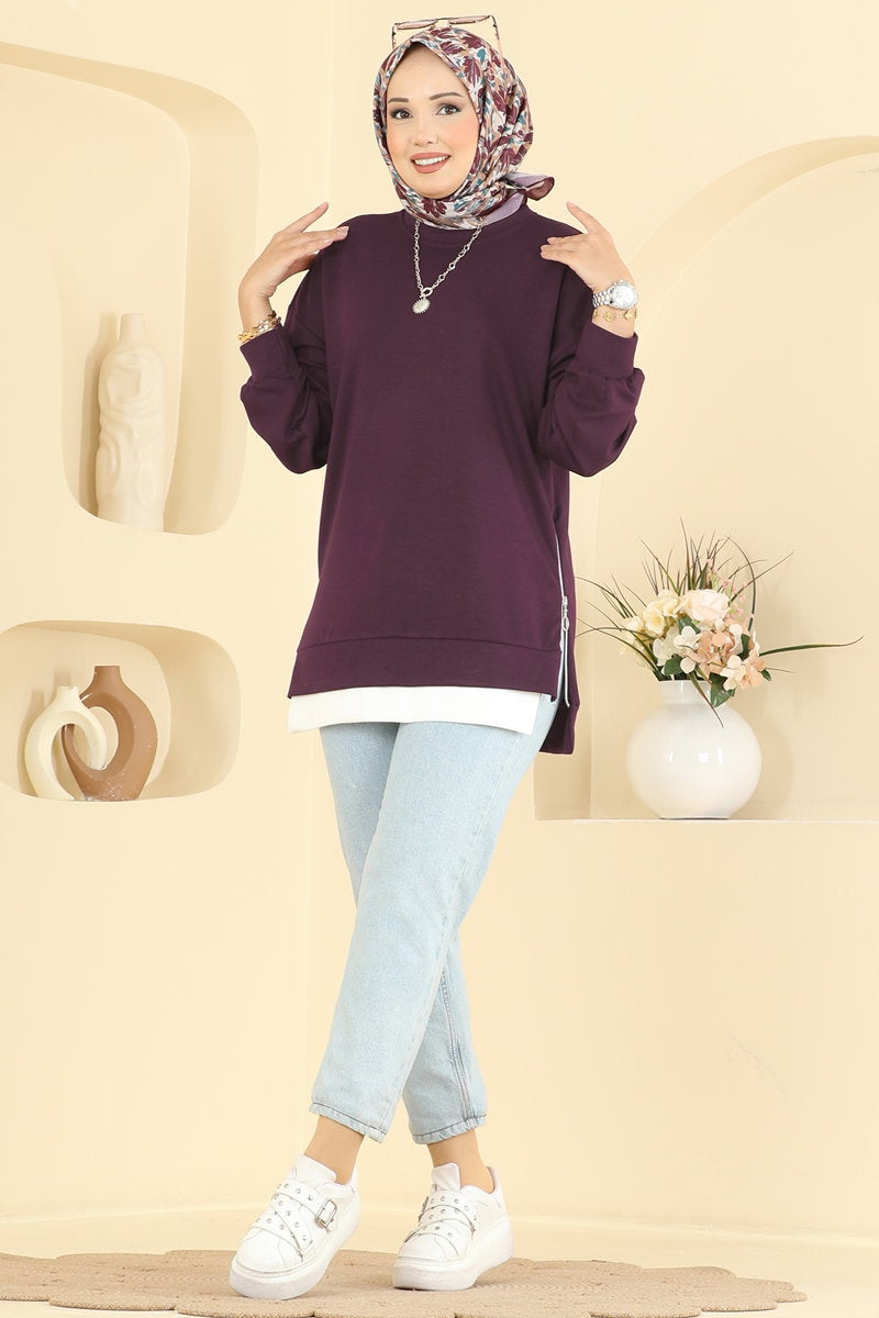 Modal Tunic with Side Zip - Burgundy