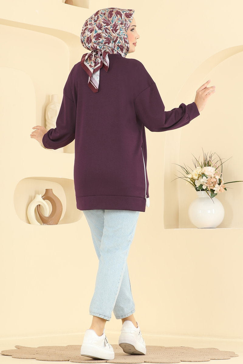 Modal Tunic with Side Zip - Burgundy
