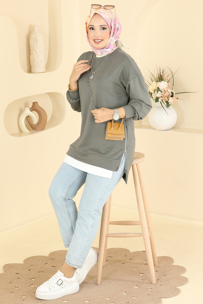 Modal Tunic with Side Zip - Almond Green