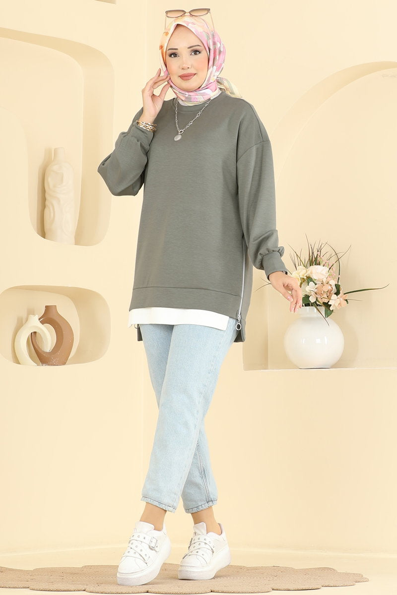 Modal Tunic with Side Zip - Almond Green
