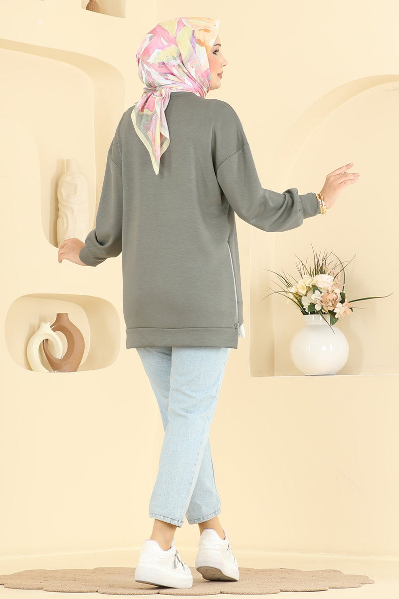 Modal Tunic with Side Zip - Almond Green