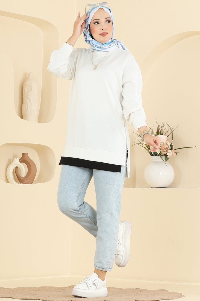 Modal Tunic with Side Zip - Ecru