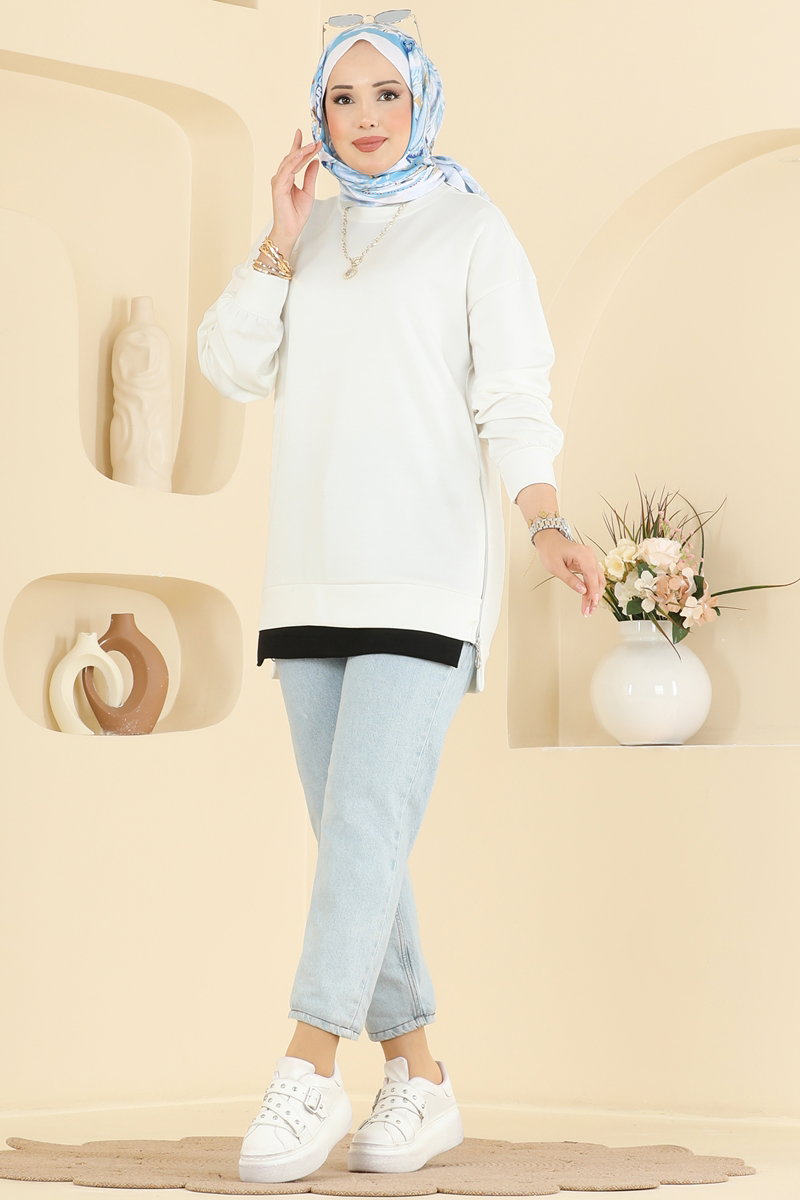 Modal Tunic with Side Zip - Ecru