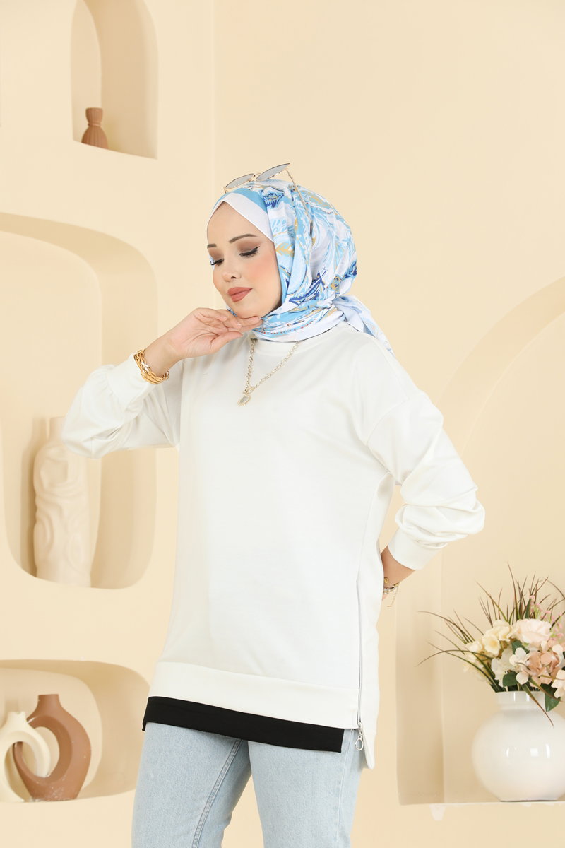 Modal Tunic with Side Zip - Ecru