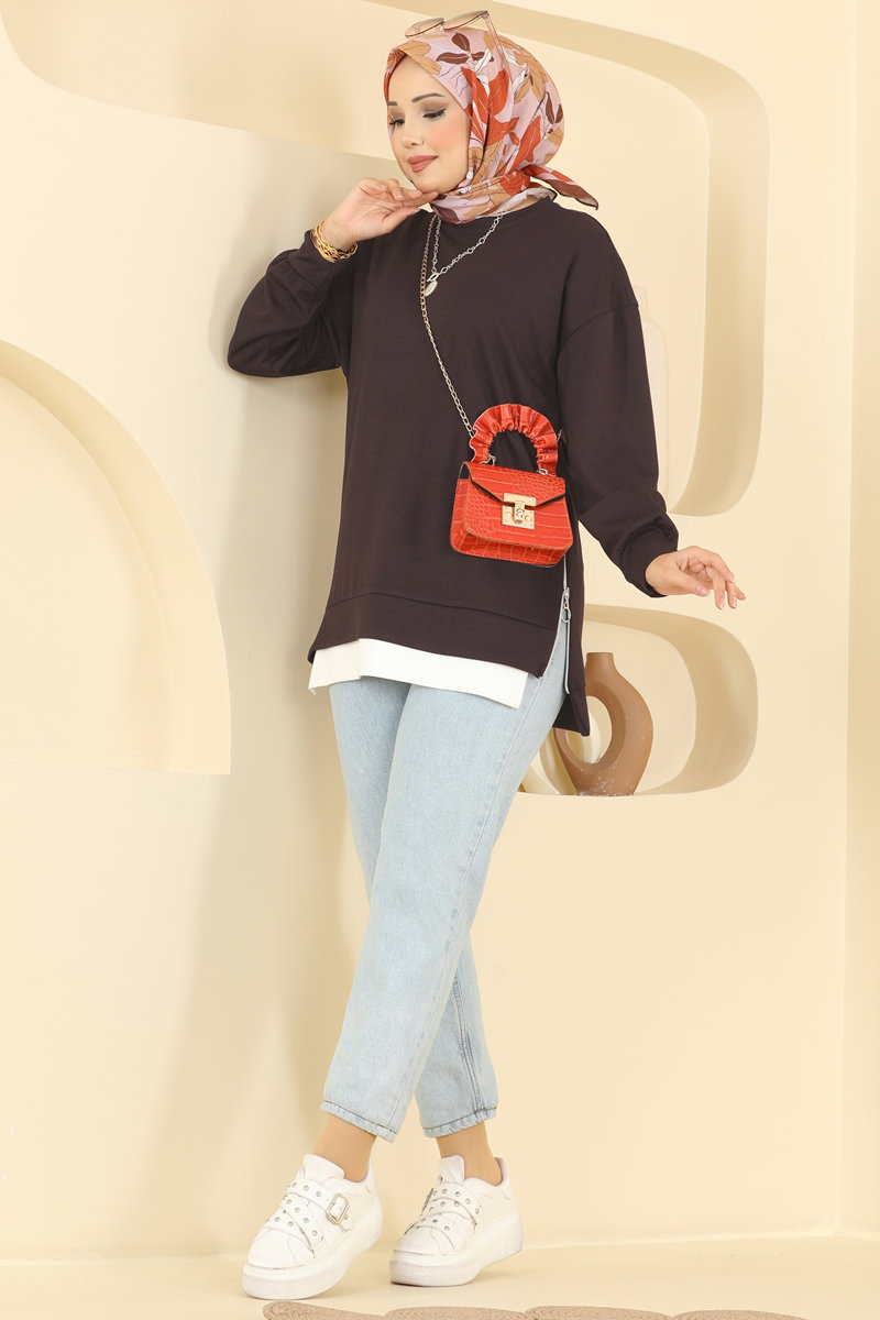 Modal Tunic with Side Zip - Brown