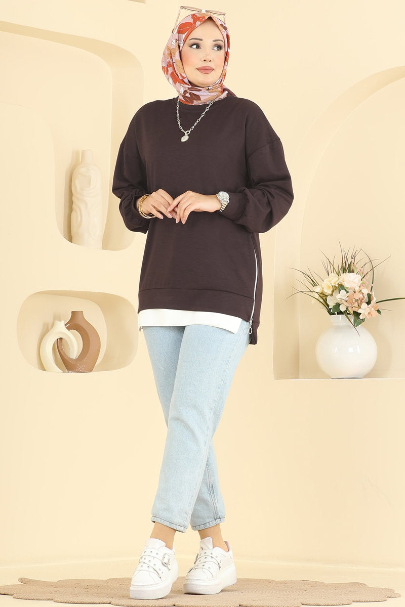 Modal Tunic with Side Zip - Brown
