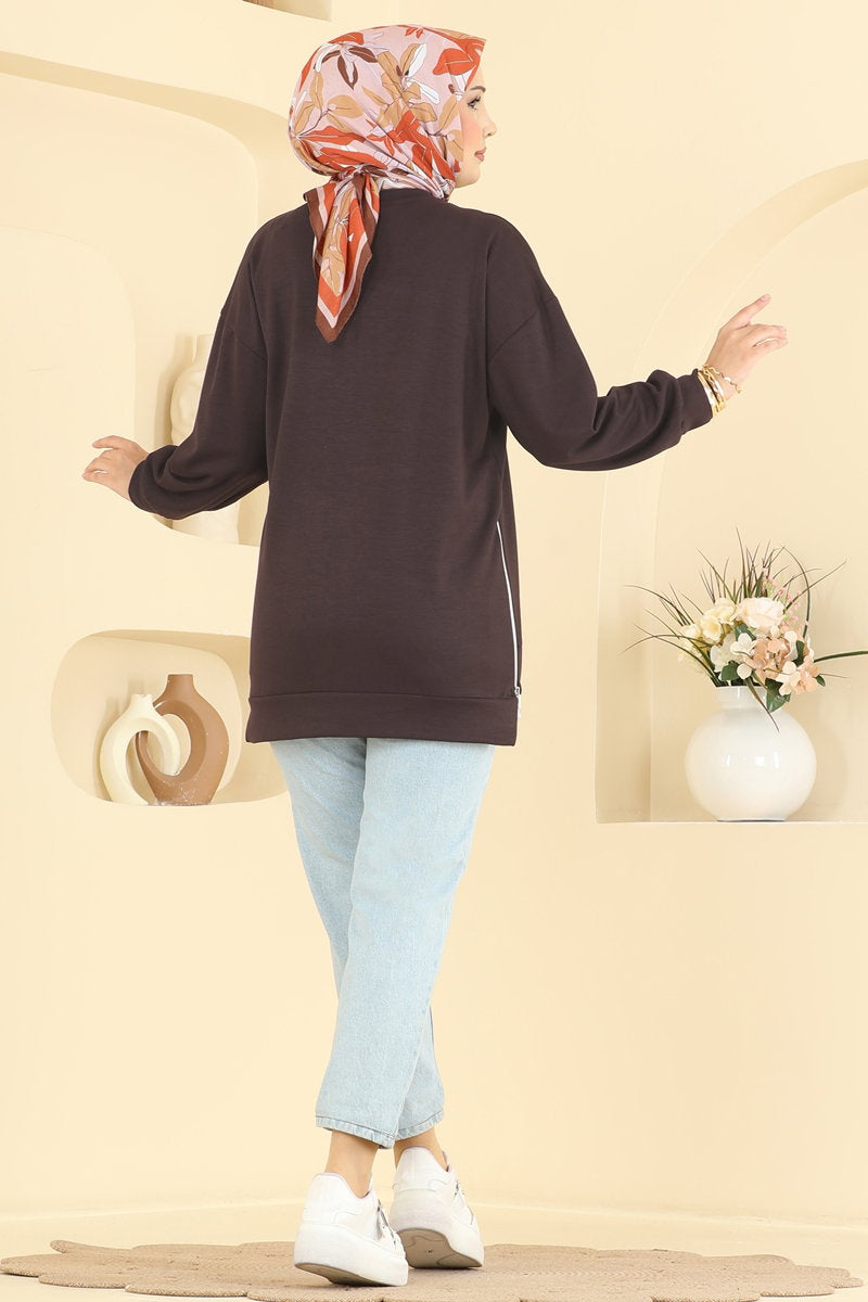 Modal Tunic with Side Zip - Brown
