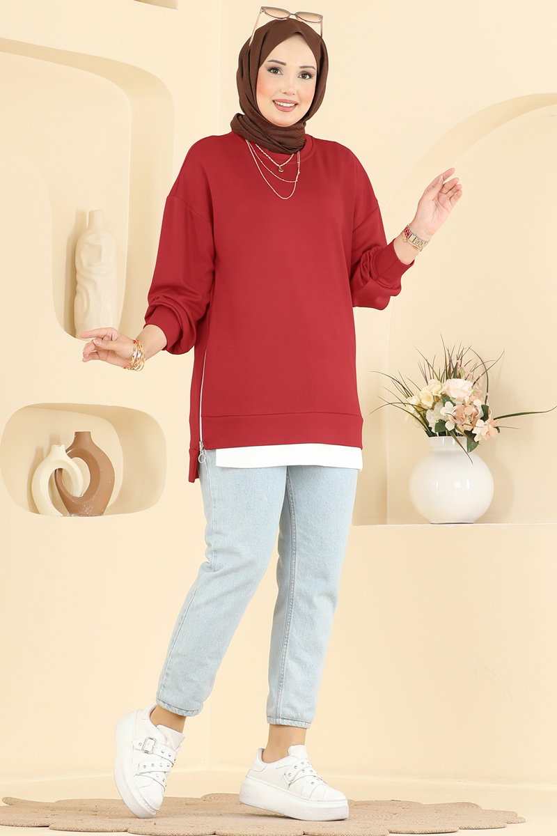 Modal Tunic with Side Zip - Red