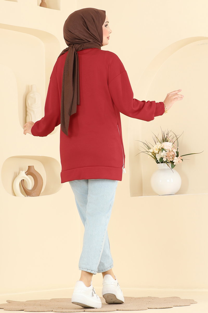 Modal Tunic with Side Zip - Red