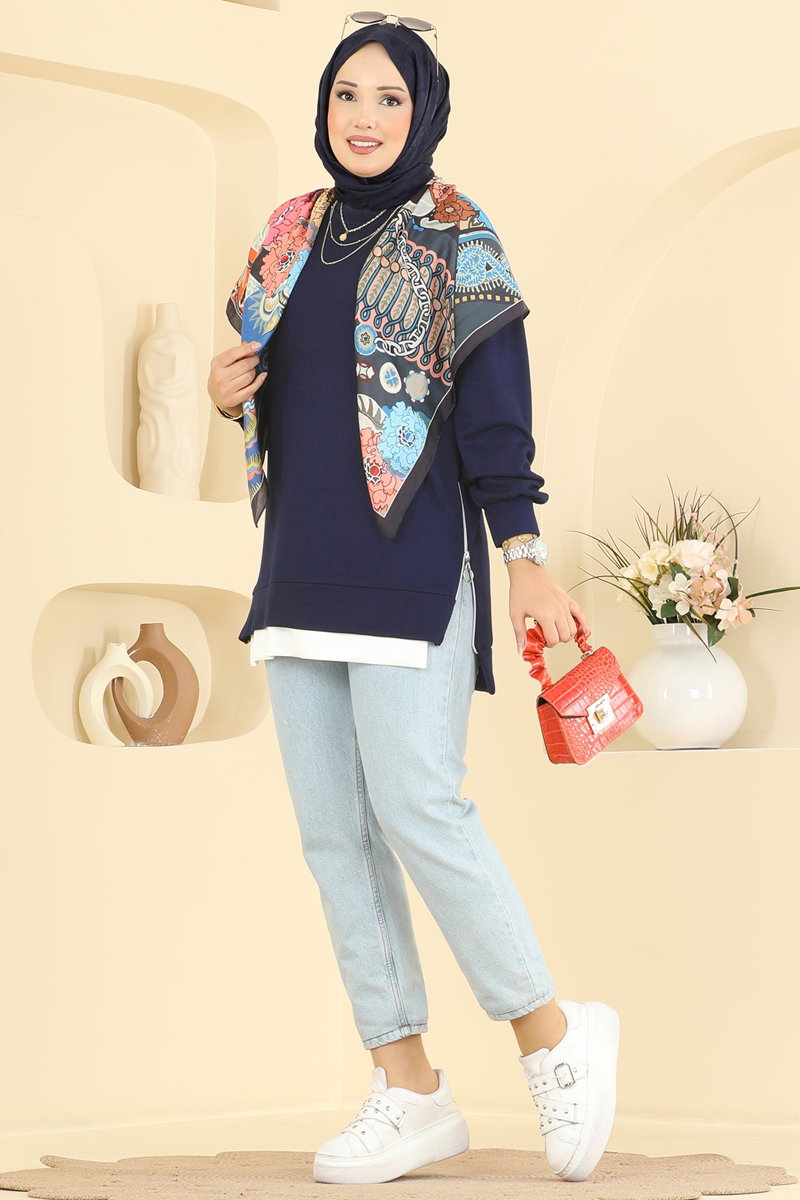 Modal Tunic with Side Zip - Navy