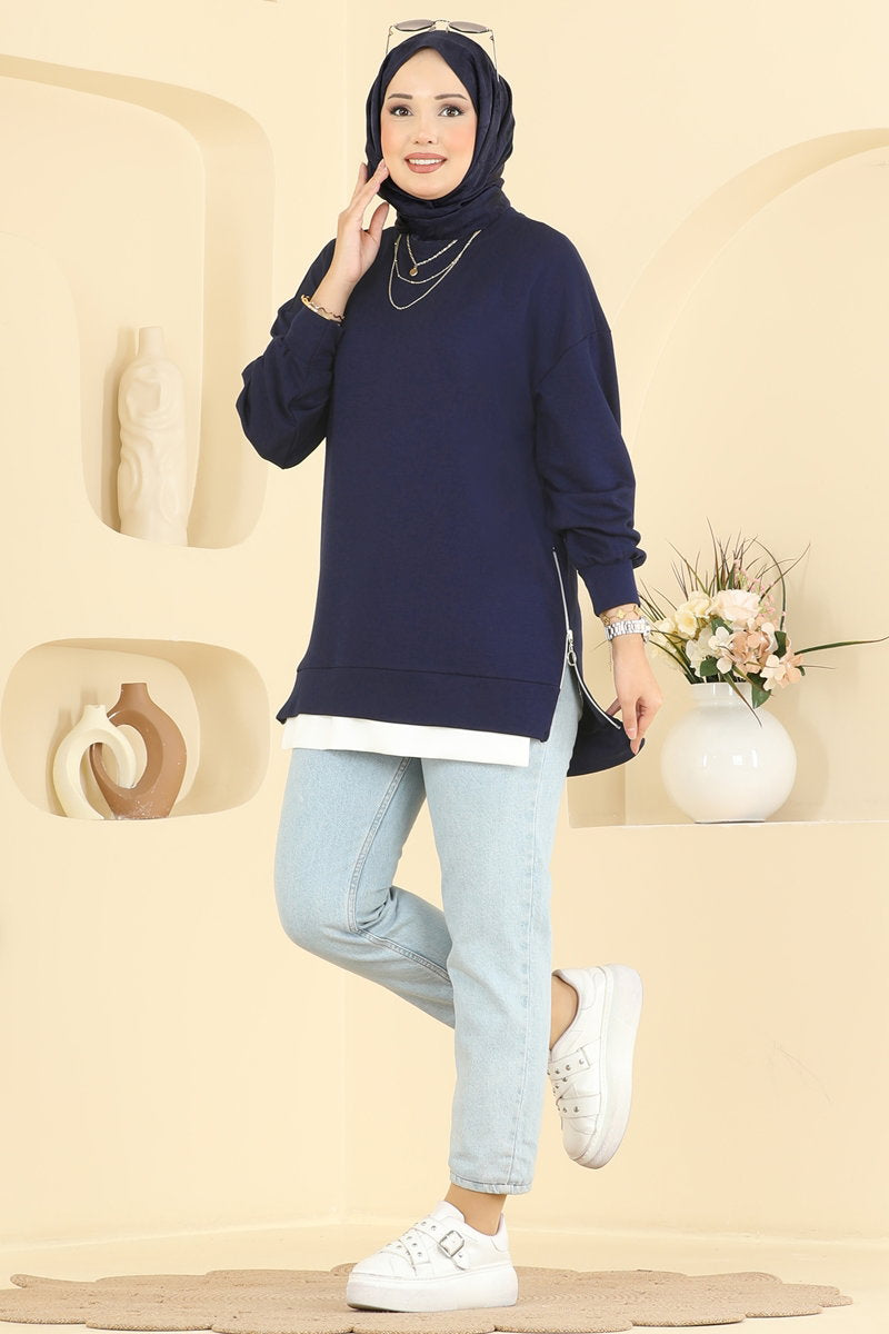 Modal Tunic with Side Zip - Navy