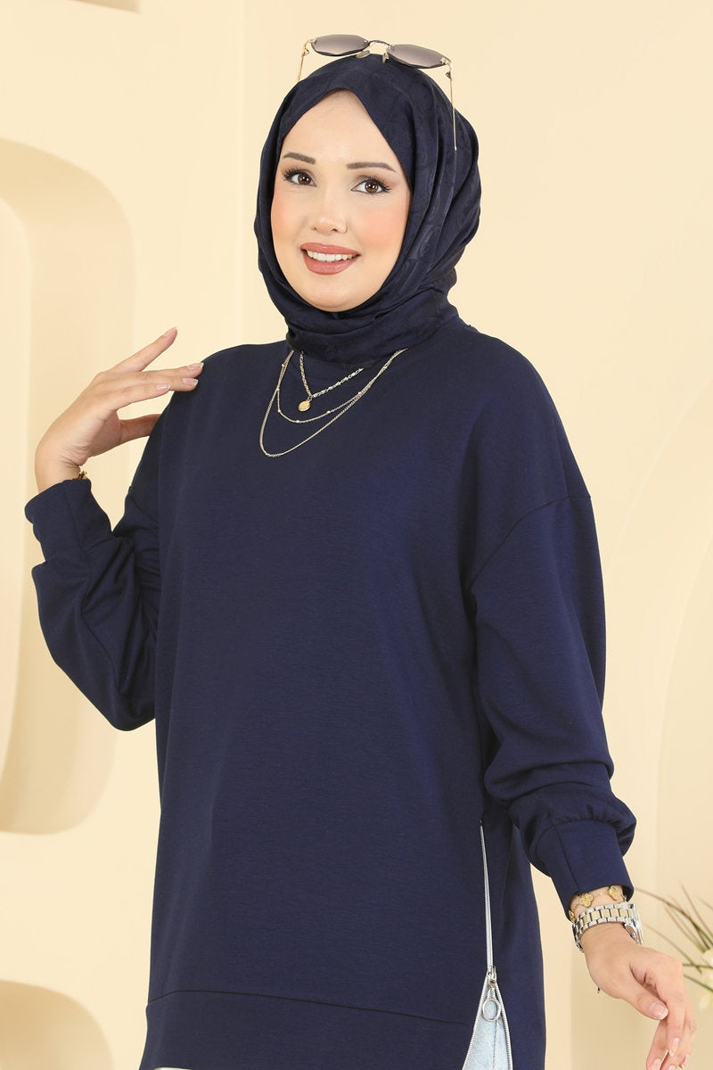 Modal Tunic with Side Zip - Navy