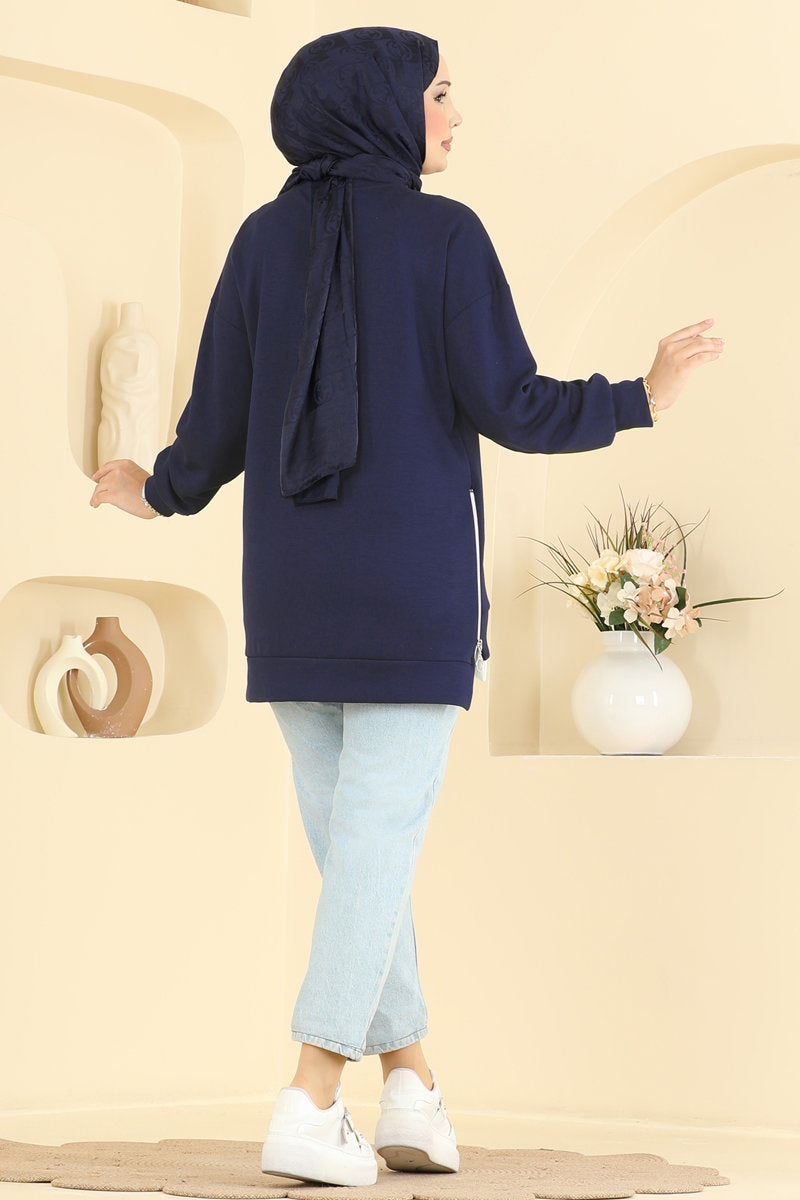 Modal Tunic with Side Zip - Navy