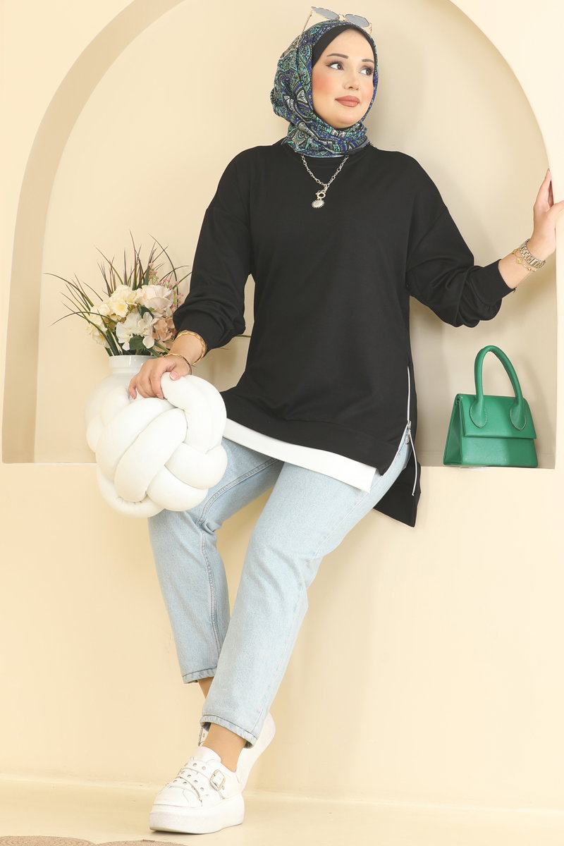 Modal Tunic with Side Zip - Black