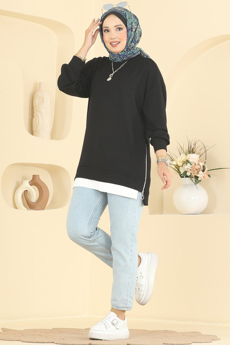 Modal Tunic with Side Zip - Black
