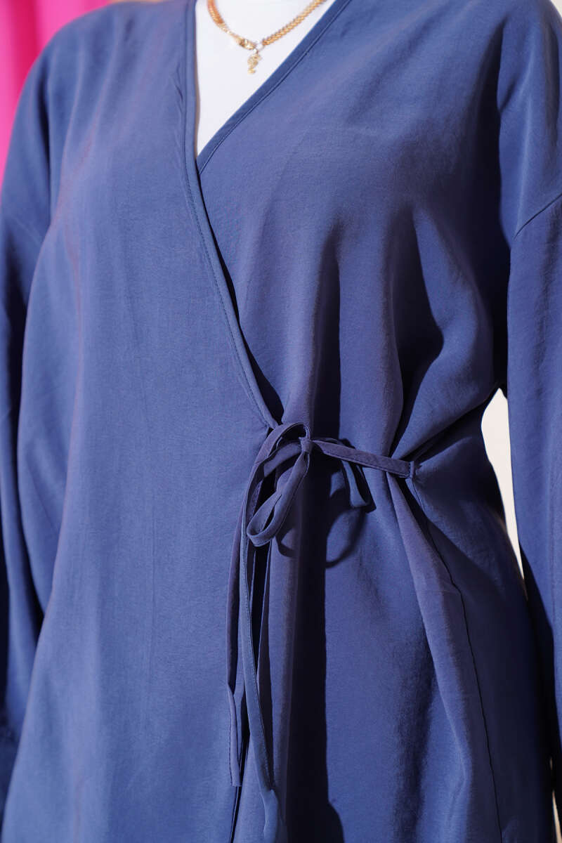 Kimono Two-Piece Set with Side Ties - Indigo