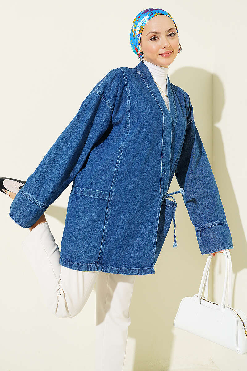 Denim Kimono with Side Ties - Denim Blue