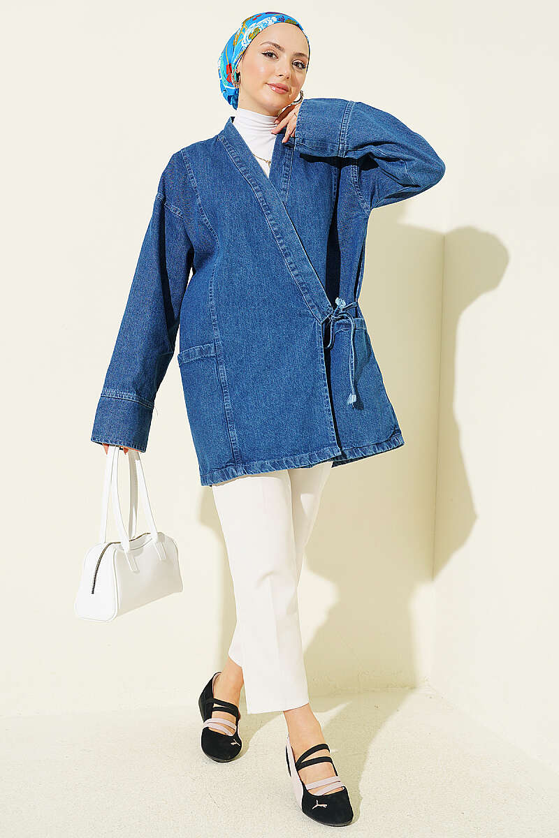 Denim Kimono with Side Ties - Denim Blue