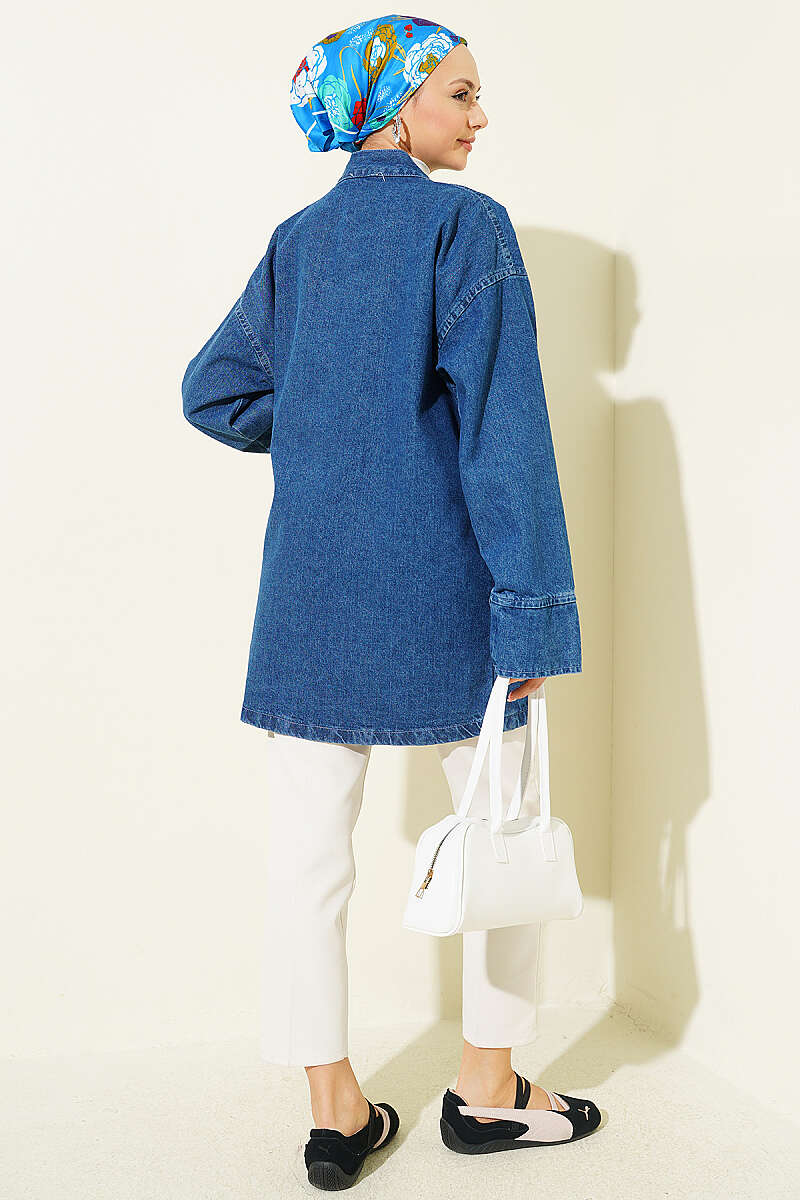 Denim Kimono with Side Ties - Denim Blue